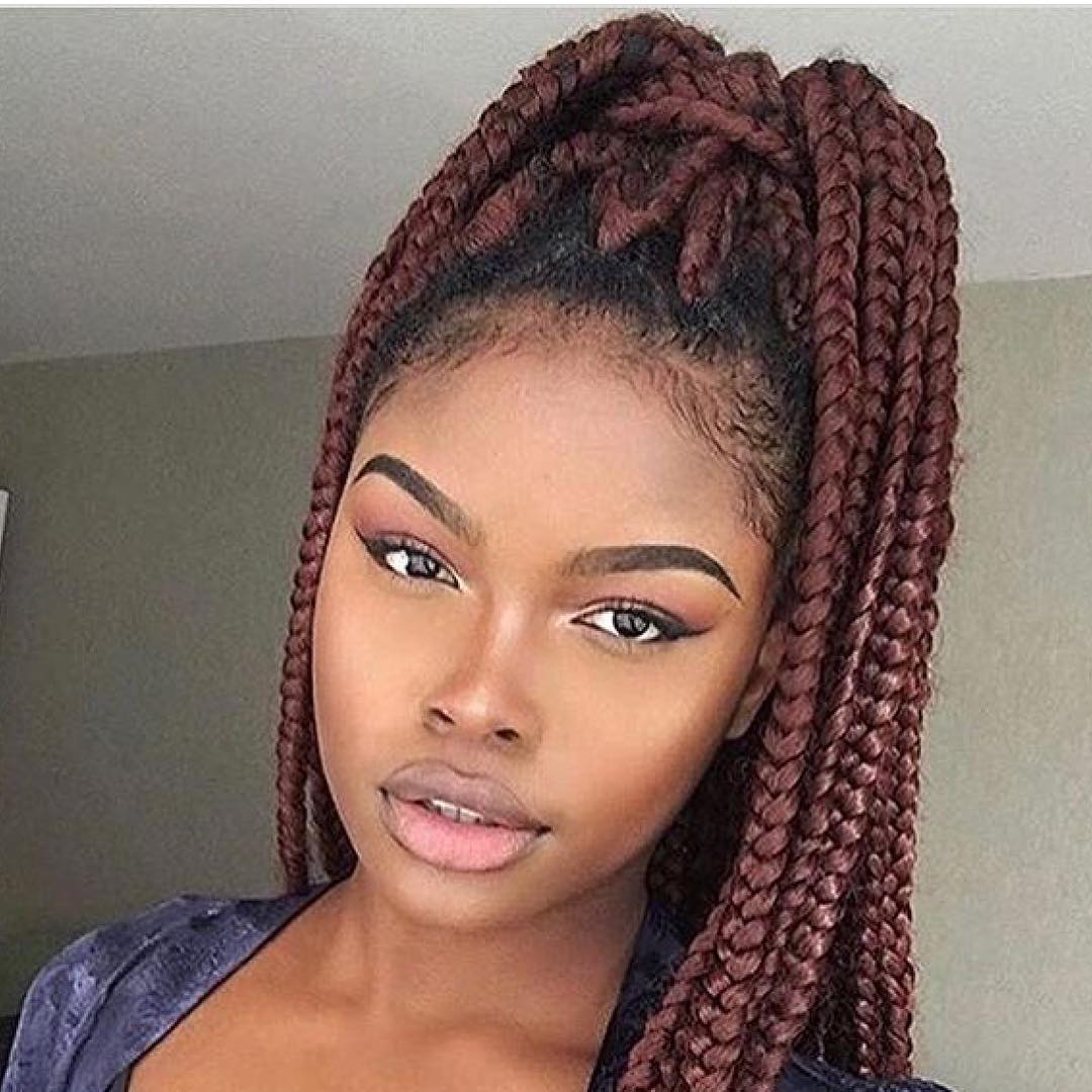 44. Crimson Majesty: the High-volume Box Braid Updo