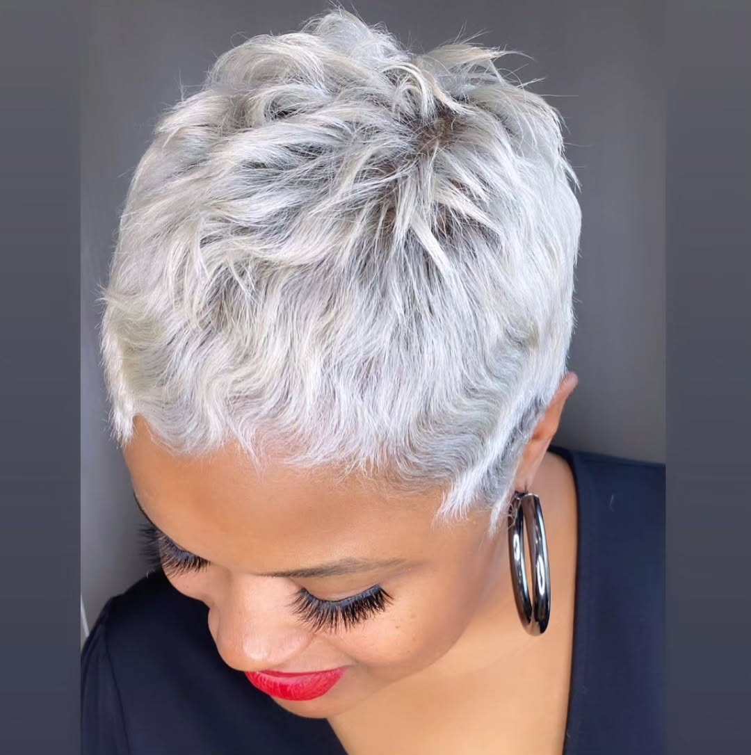 24. 90s Textured Pixie Cut with Silver Highlights