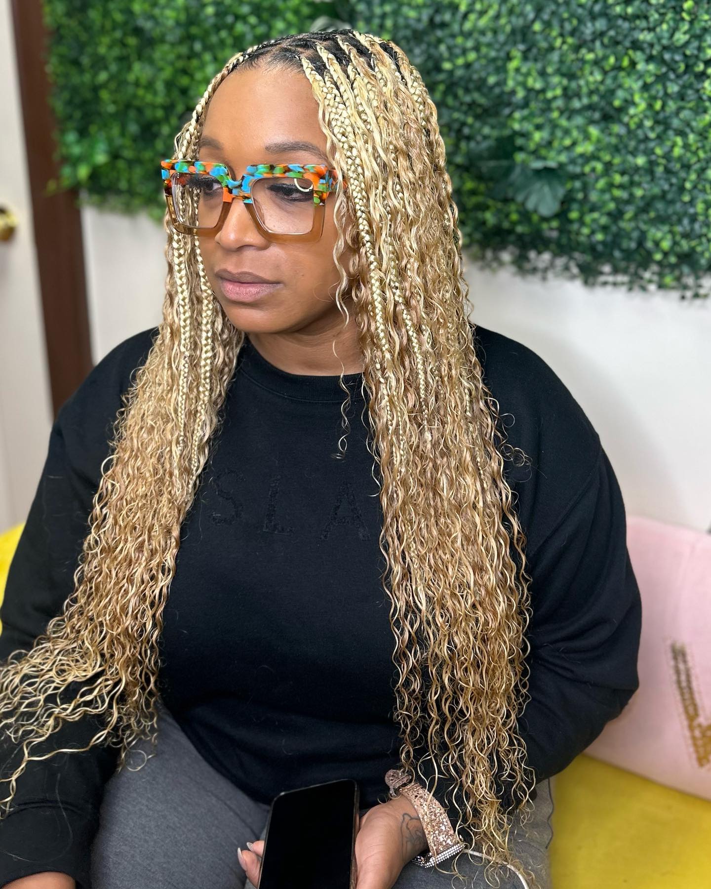 14. Golden Curly Elegance: the Playful Allure Of Box Braids