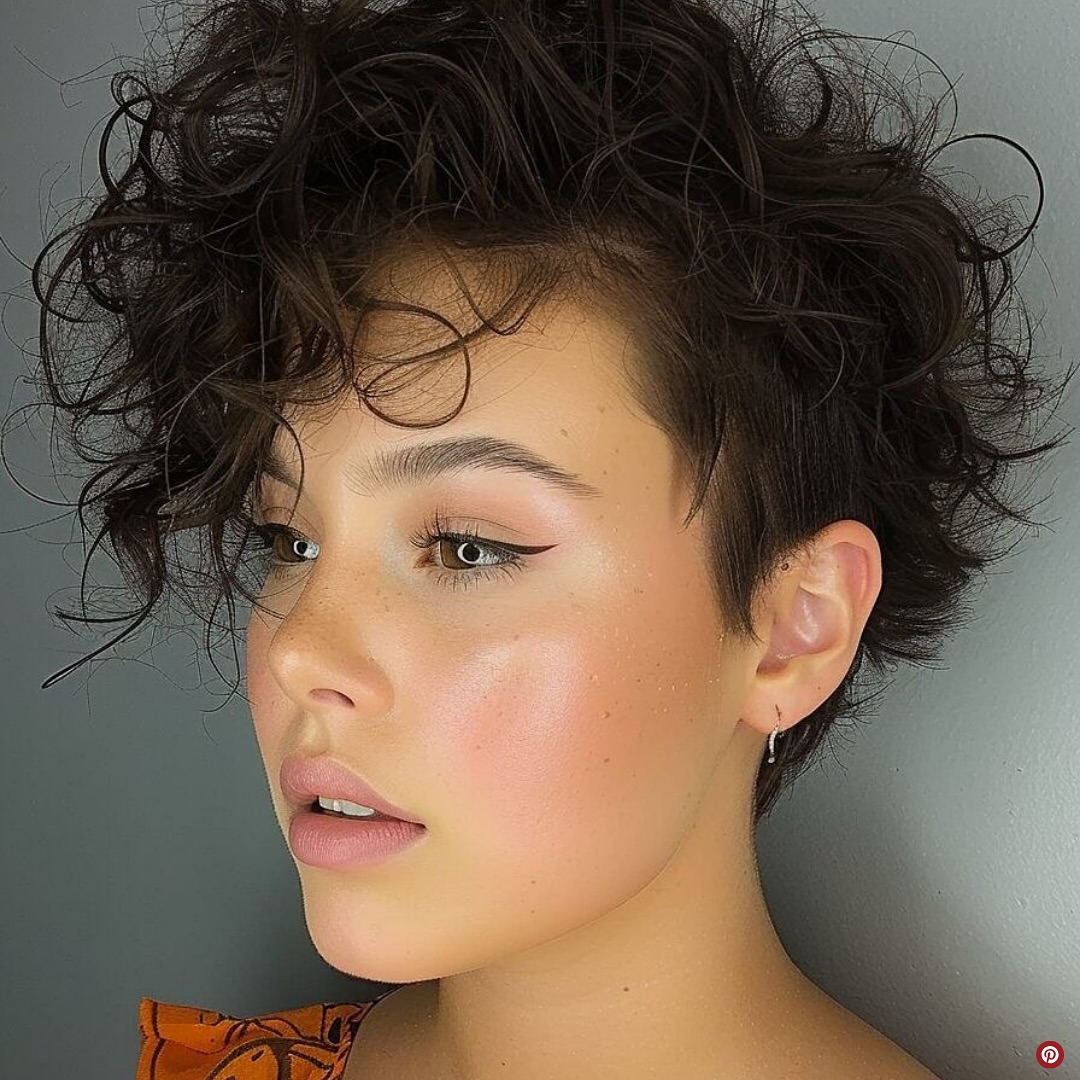 26. Bouncy Curls with a Sharp Edge: the Modern Pixie Bangs