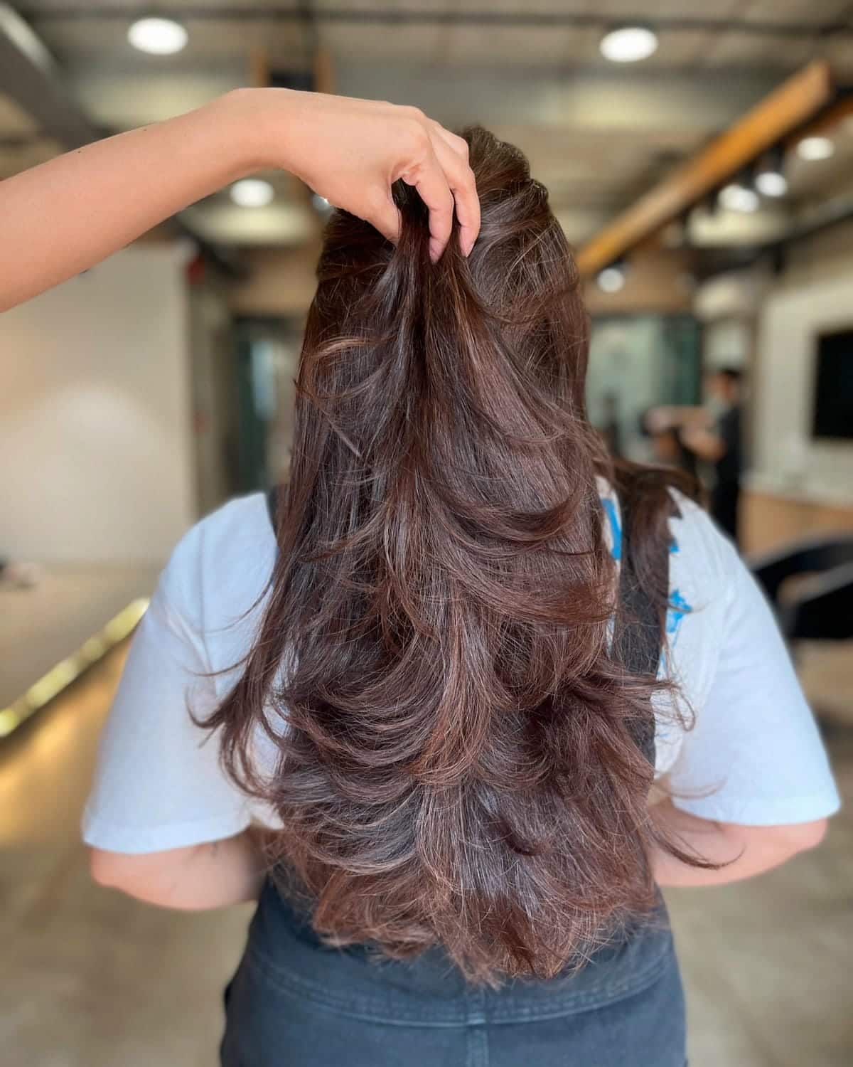 29. Title: Glossy Chocolate Brown with Luscious Waves