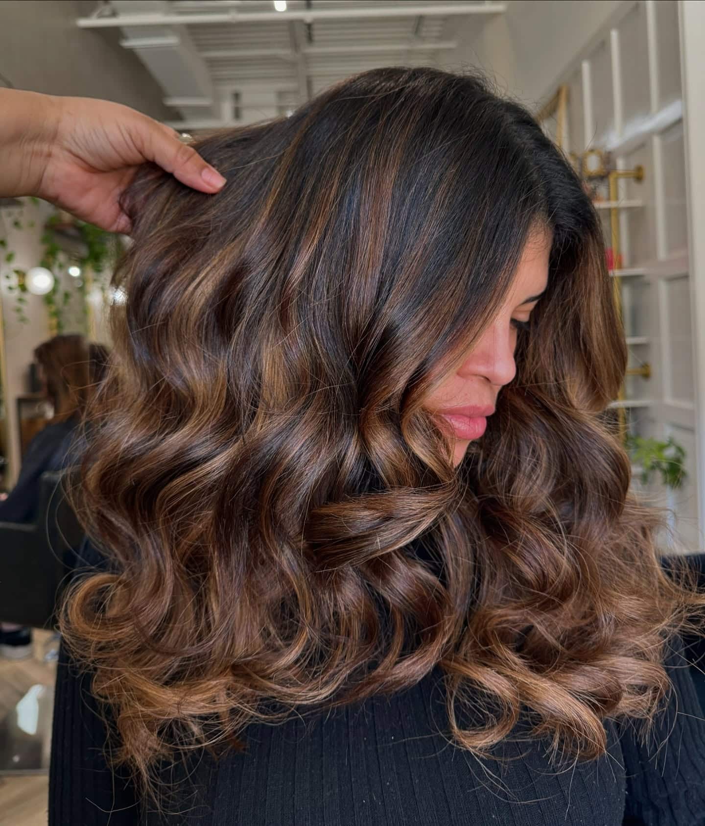 65. Rich Dark Brown Waves with Subtle Caramel Highlights