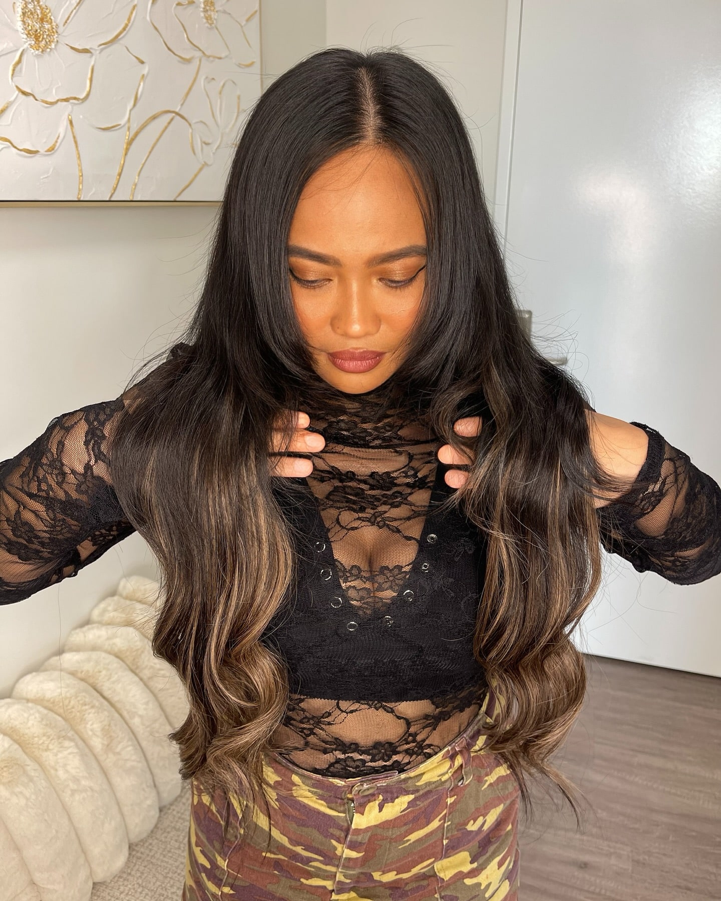 6. Title: Dark Brown Hair with Subtle Caramel Highlights