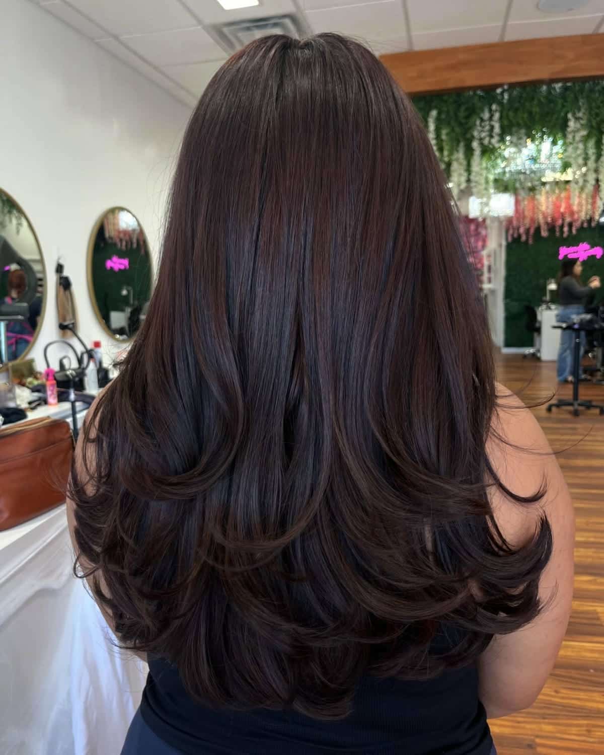 13. Title: Rich Chocolate Brown with Voluminous Waves