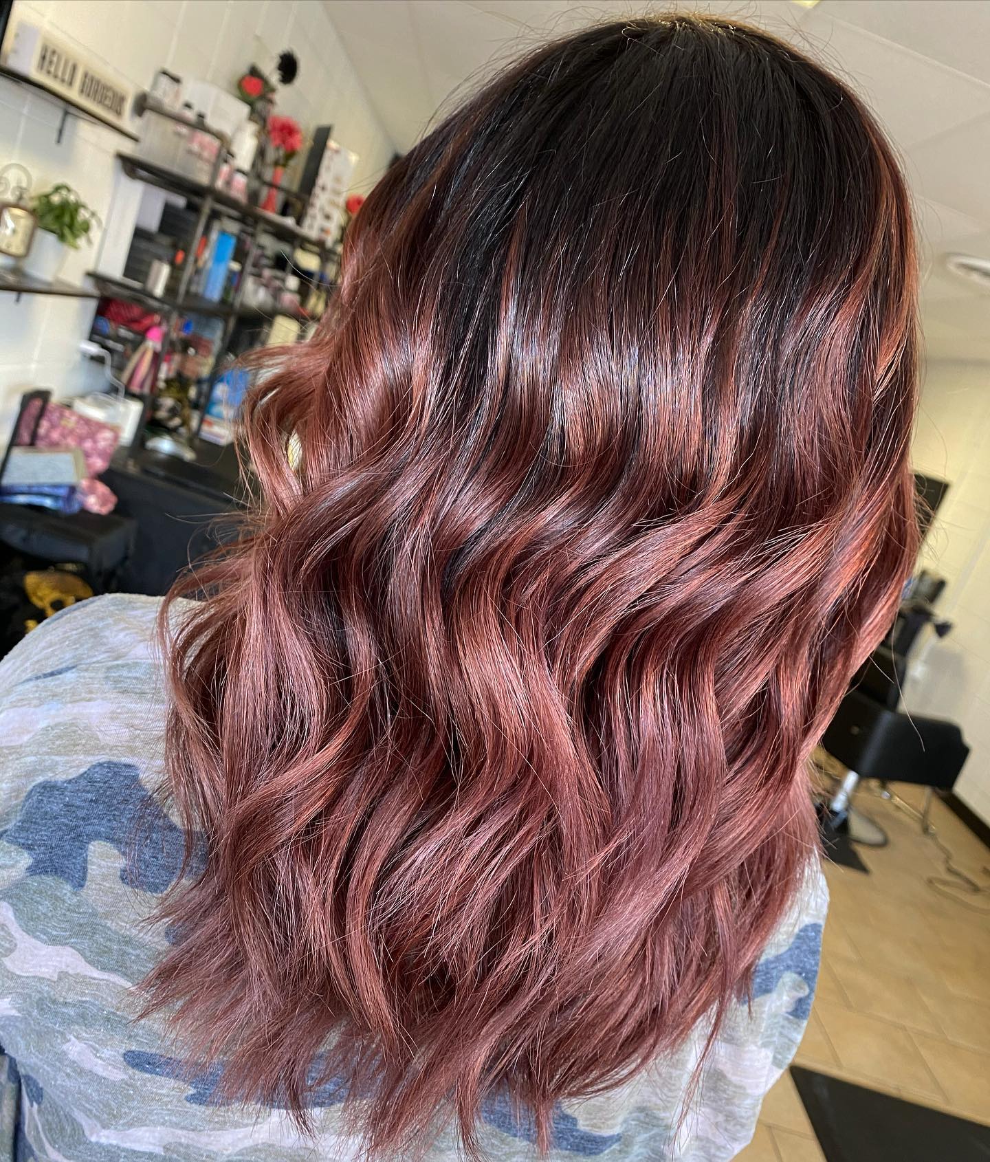 34. Dark Brown Waves with Subtle Rose Highlights