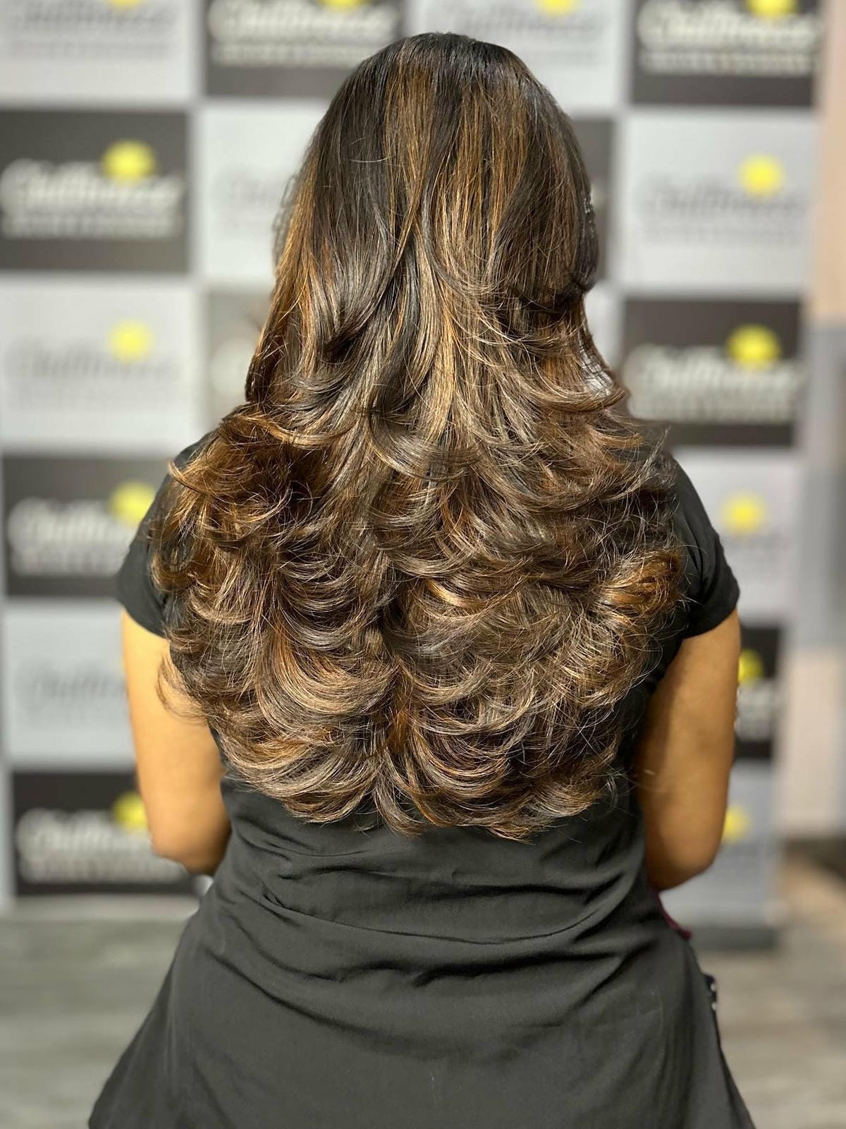 38. Layered Chocolate Brown with Caramel Highlights