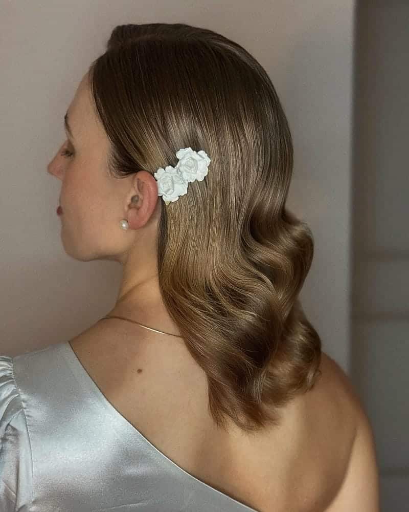 46. Title: Soft Vintage Waves with Floral Accent