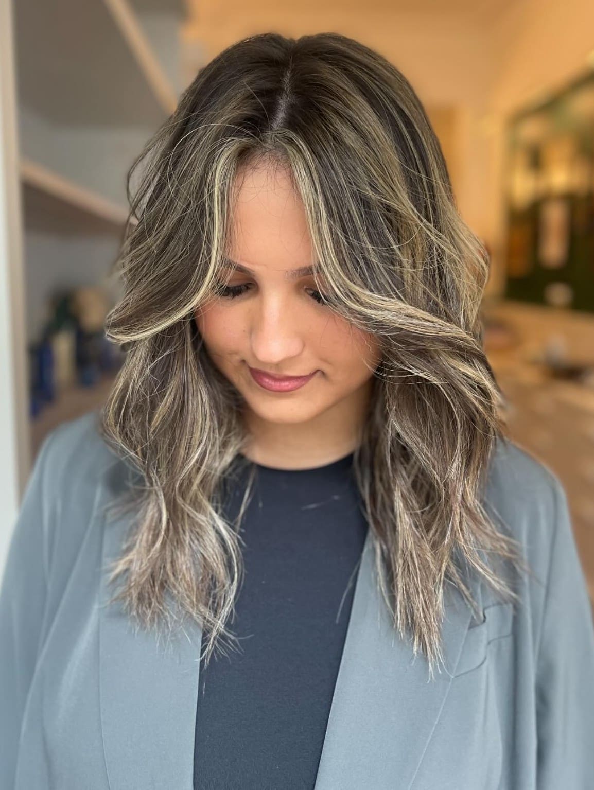 43. Title: Dark Brown Hair with Cool Blonde Highlights