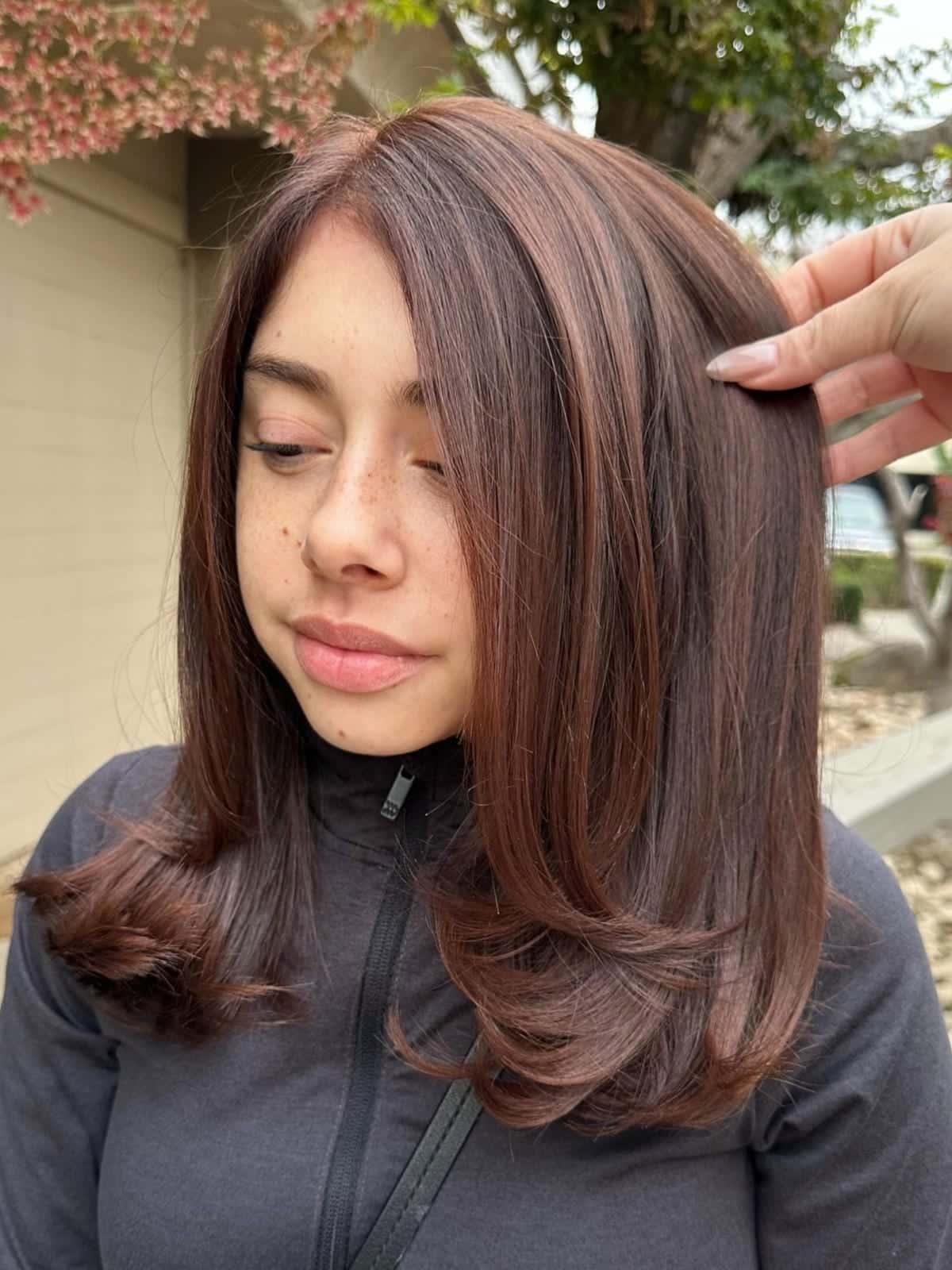 8. Title: Subtle Mahogany Layers with Soft Waves