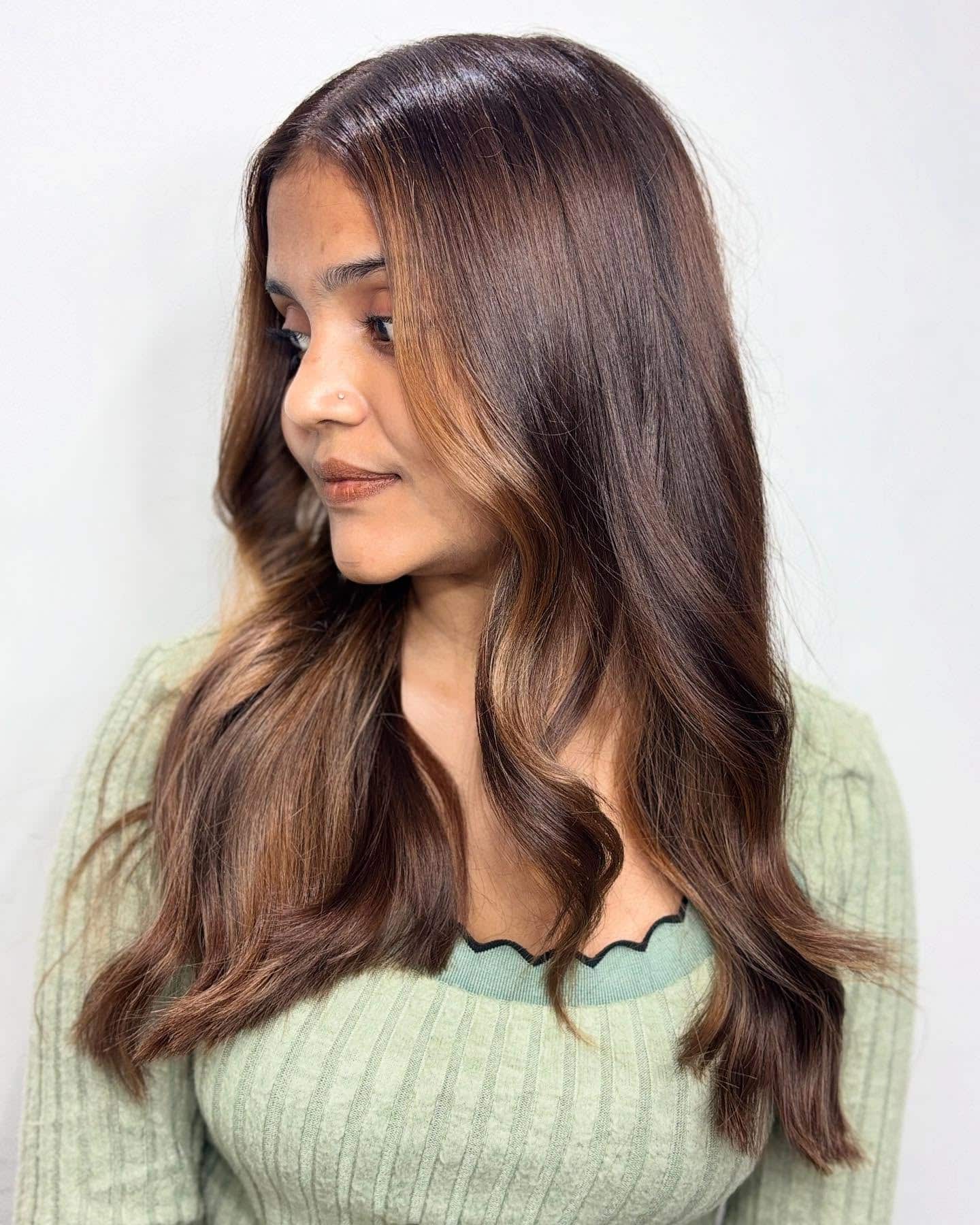 31. Warm Dark Brown Hair with Subtle Caramel Highlights