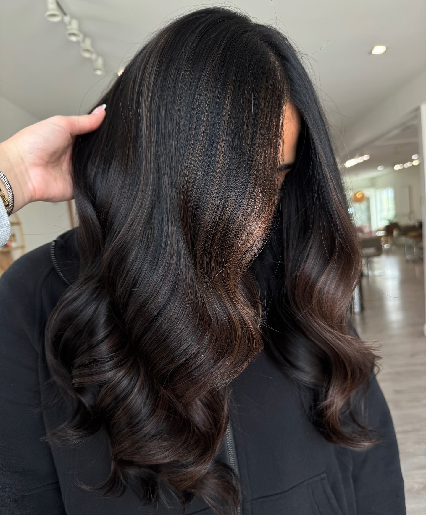 58. Dark Brown Waves with Subtle Caramel Highlights