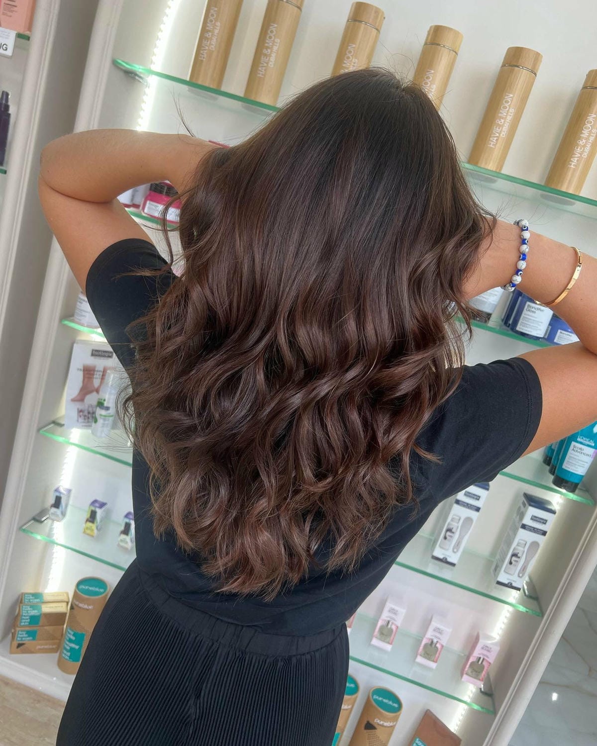 44. Soft, Wavy Chocolate Brown Locks with Natural Highlights