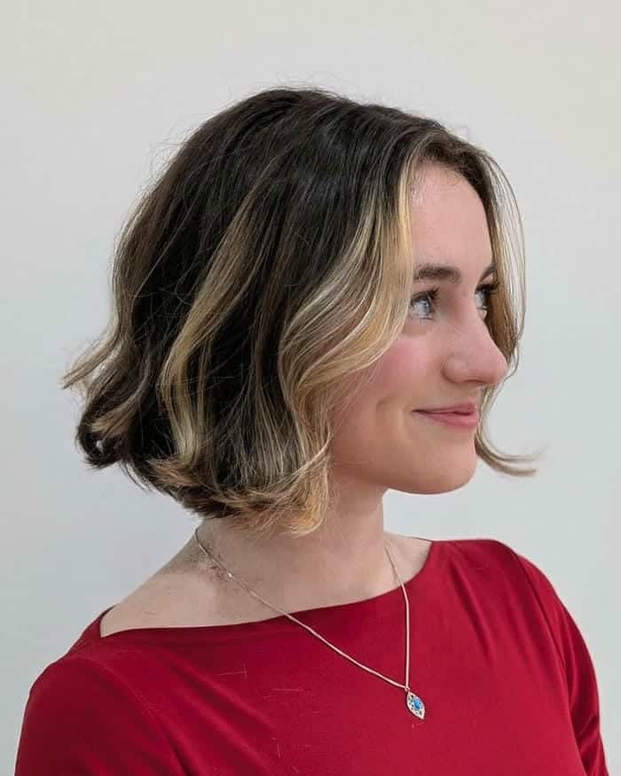 53. Soft Textured Choppy Bob with Highlights