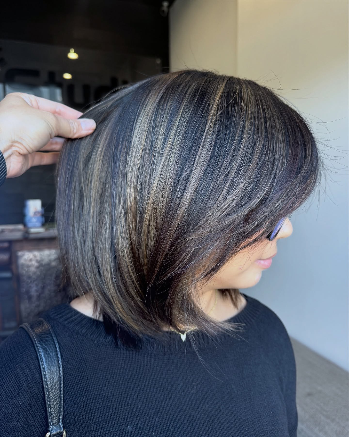 46. Dark Brown Bob with Subtle Light Highlights