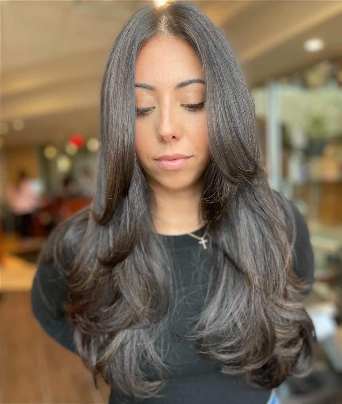 25. Title: Smooth Chocolate Brown with Voluminous Layers