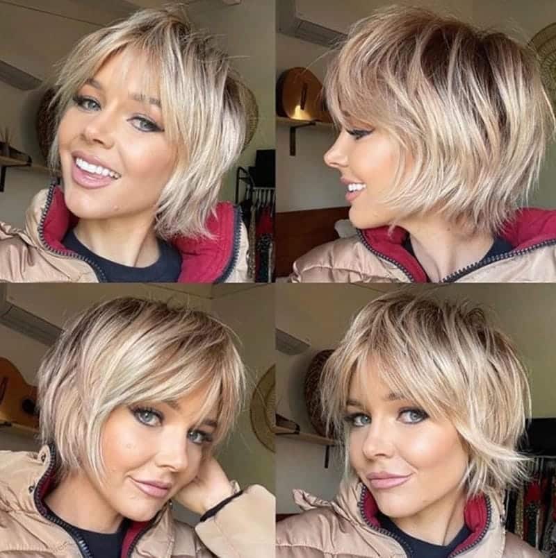 75. Textured Short Bob with Piecey Bangs