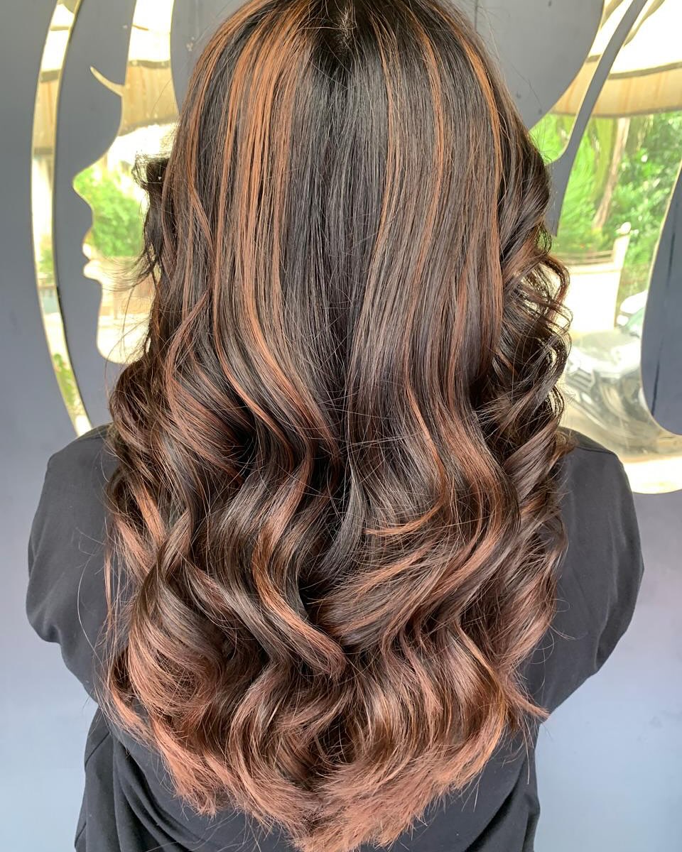 17. Dark Brown Waves with Copper Highlights