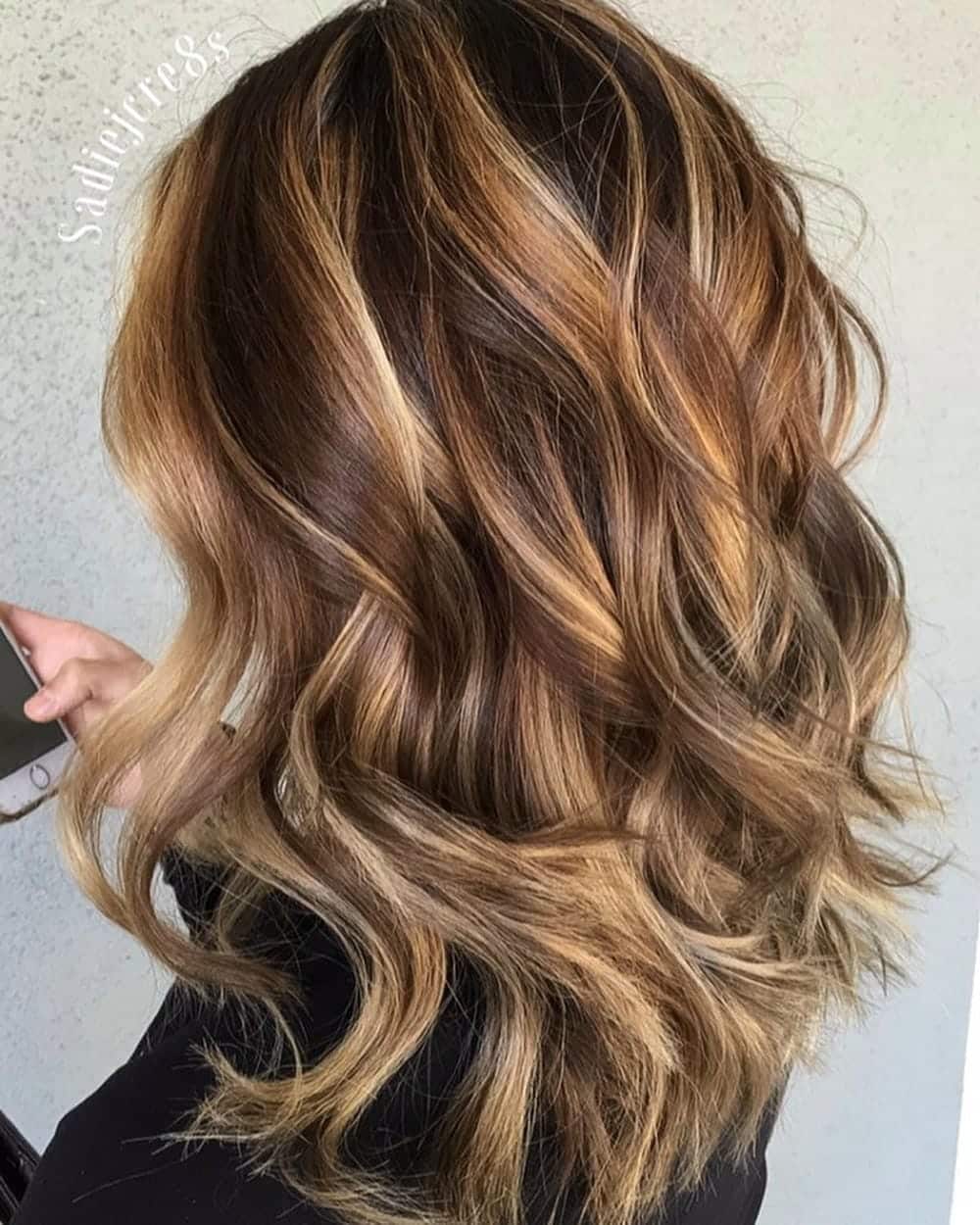 10. Title: Warm Caramel Waves with Dimensional Highlights