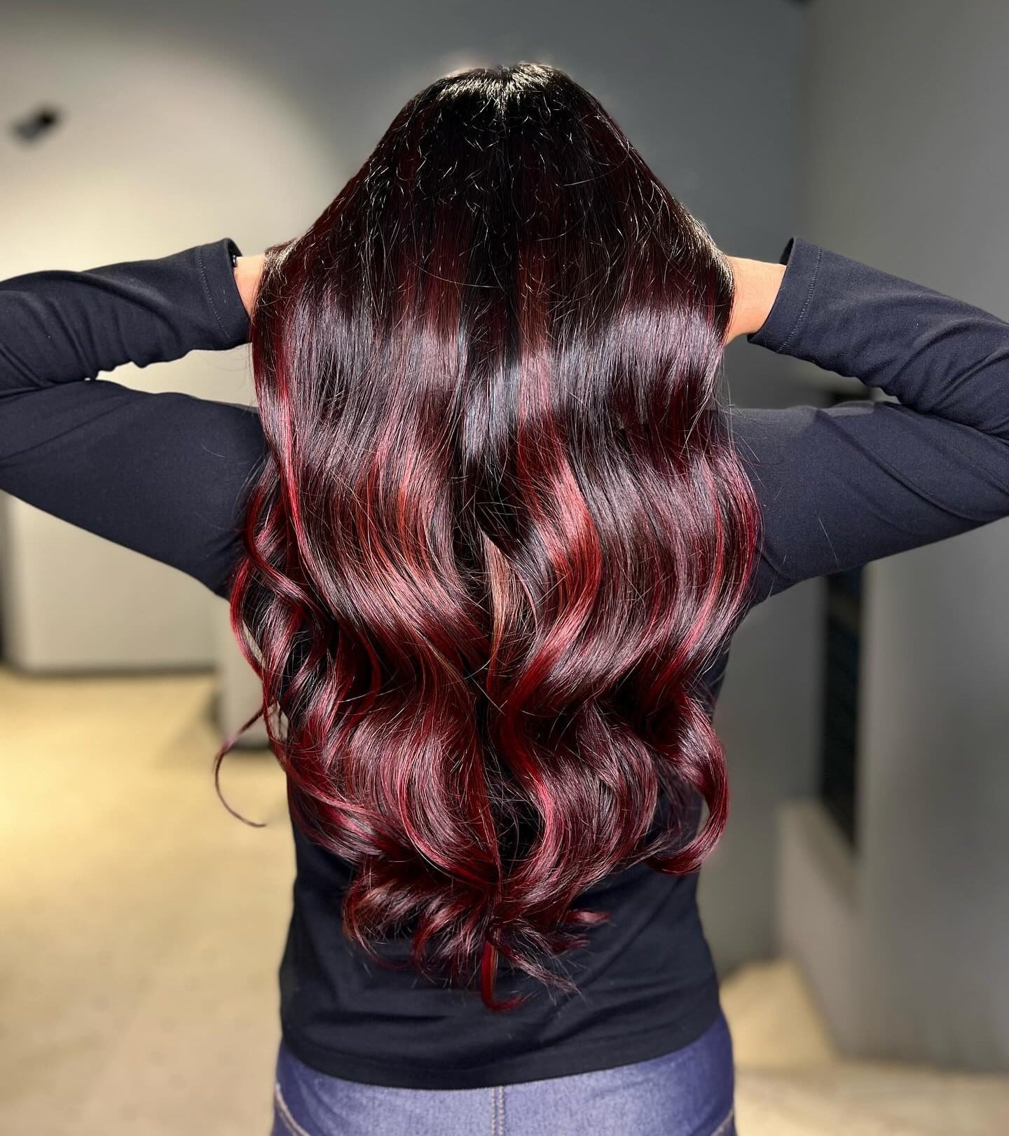 18. Title: Dark Brown Hair with Burgundy Highlights