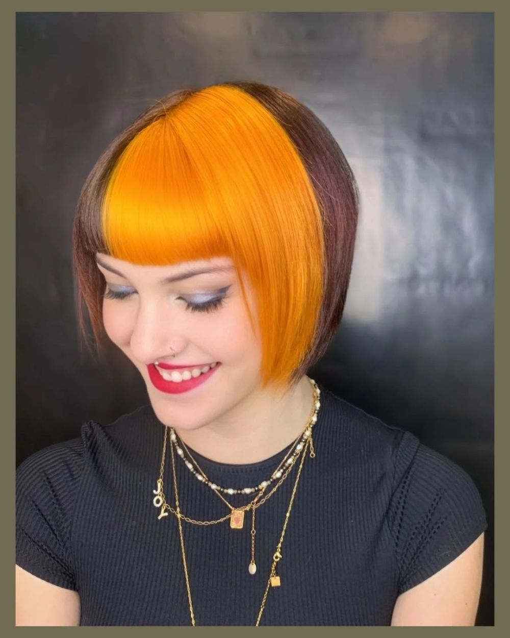 28. Asymmetrical Short Bob with Vibrant Color Blocks