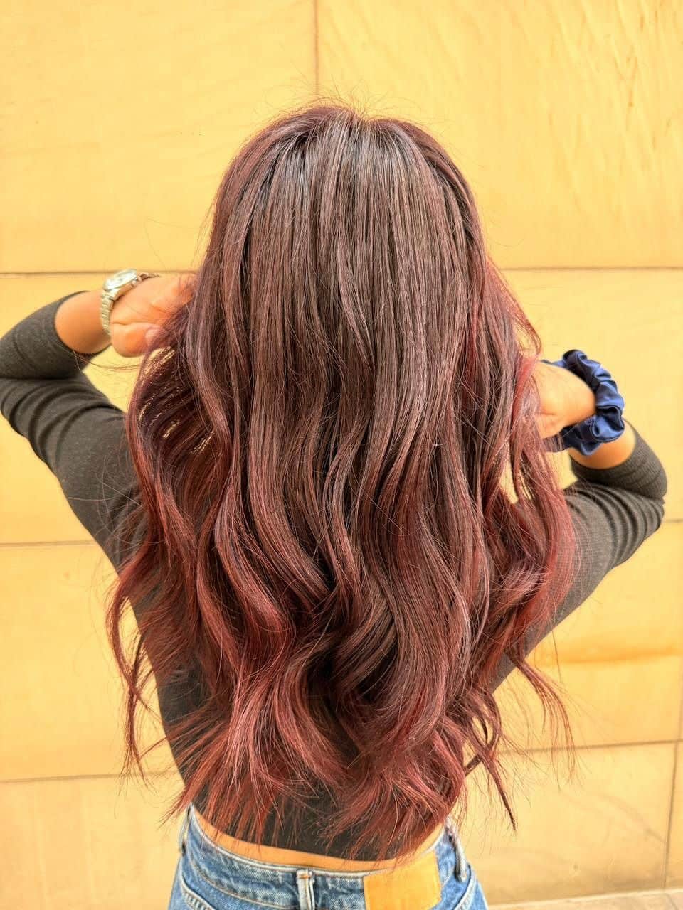 22. Deep Burgundy Waves with Subtle Highlights