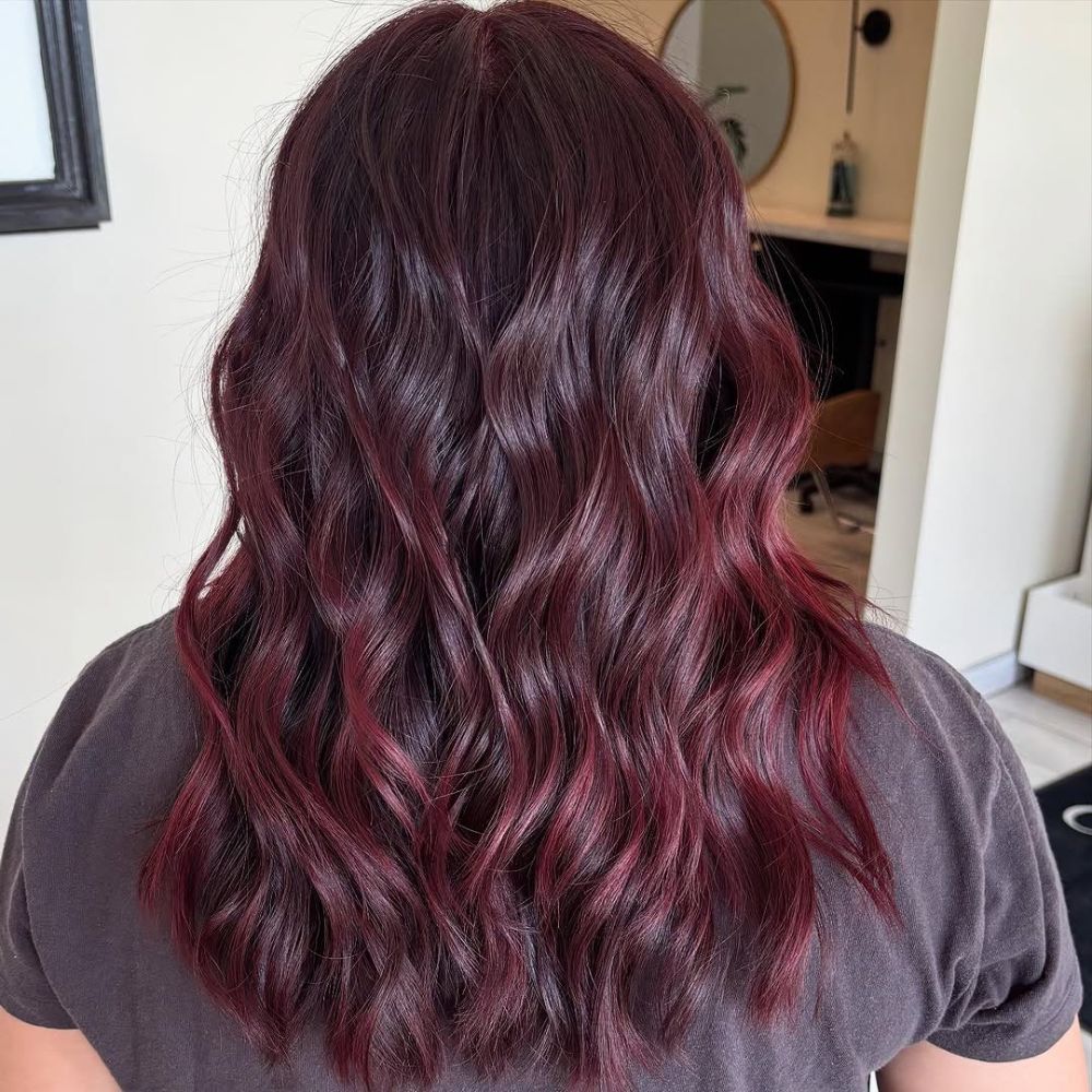 37. Deep Burgundy Waves with Subtle Highlights