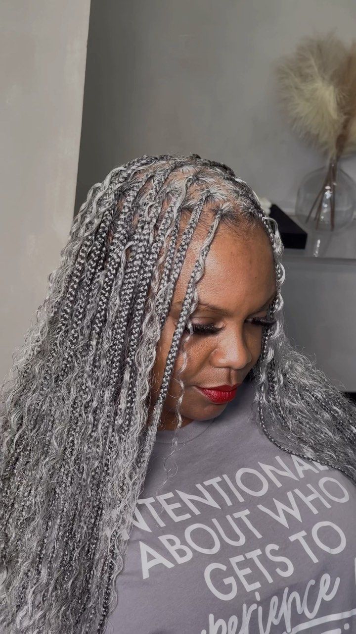 62. Intricate Gray Box Braids