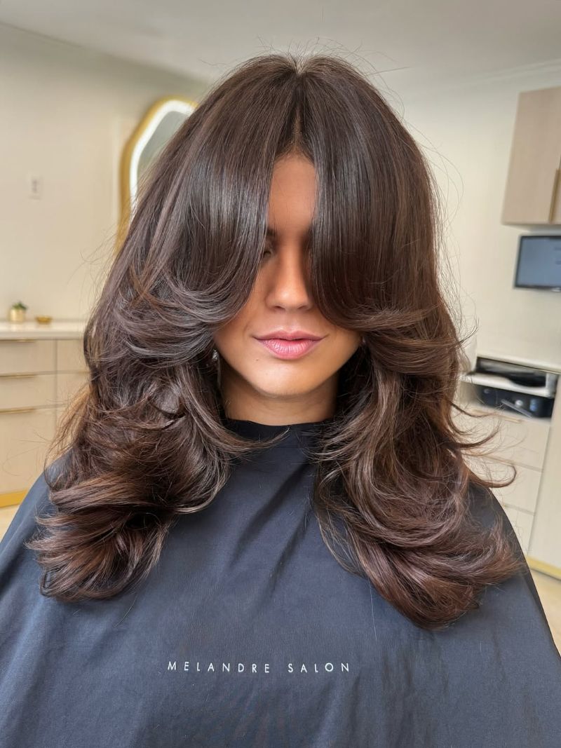 24. Long Layered Cut with Dramatic Bangs
