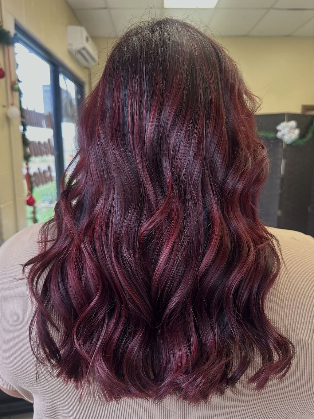 45. Rich Burgundy Waves with Subtle Highlights