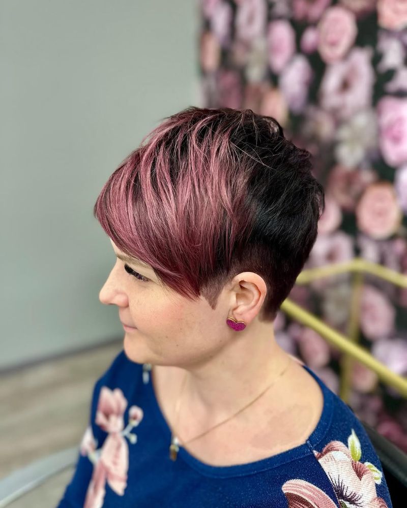 43. Bold Pink Pixie with Dark Roots