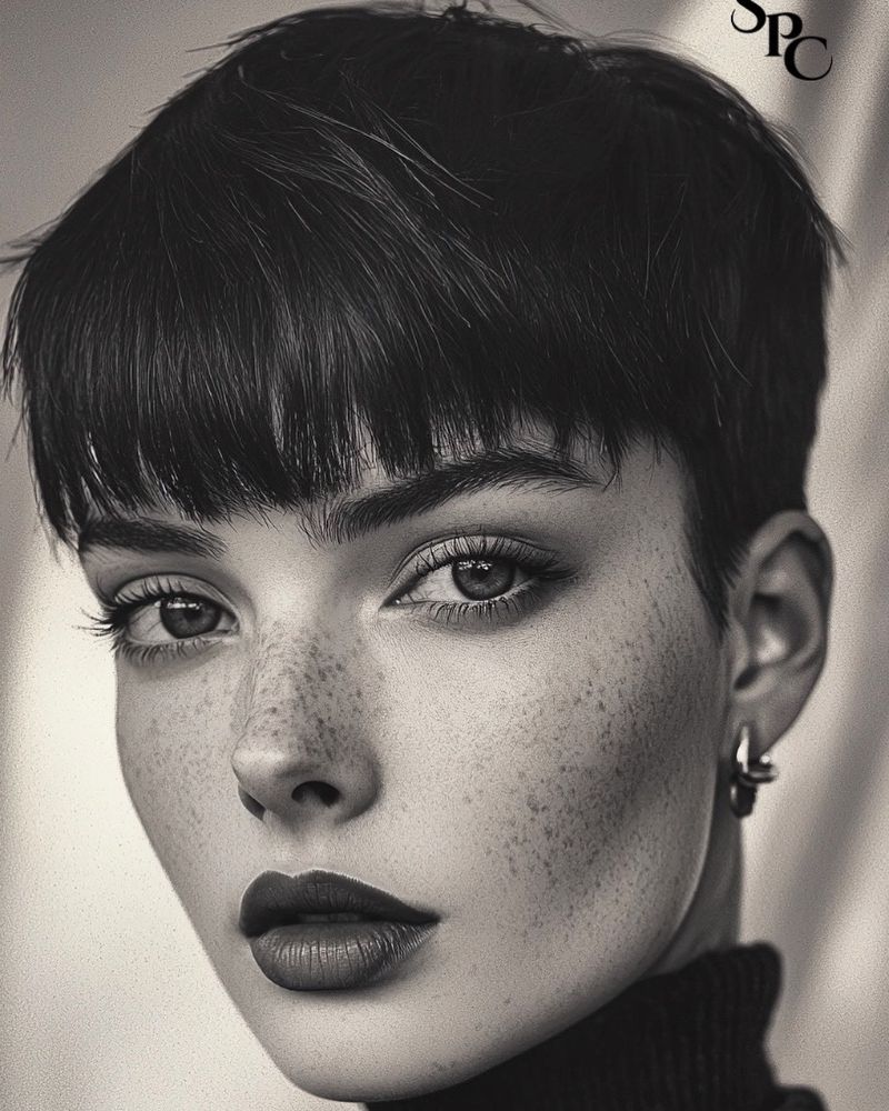 17. Modern Pixie Cut with Blunt Bangs