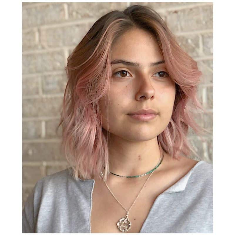 16. Soft Pink Bob with Side-Swept Waves