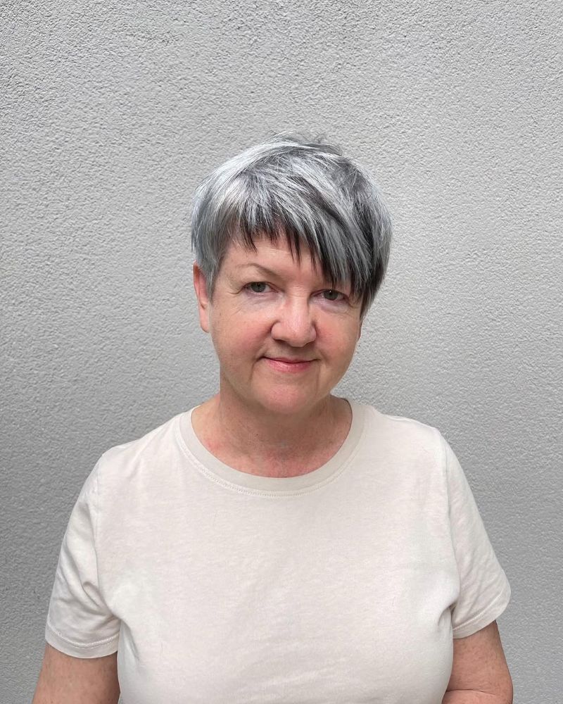 4. Soft Silver Pixie with Feathered Bangs
