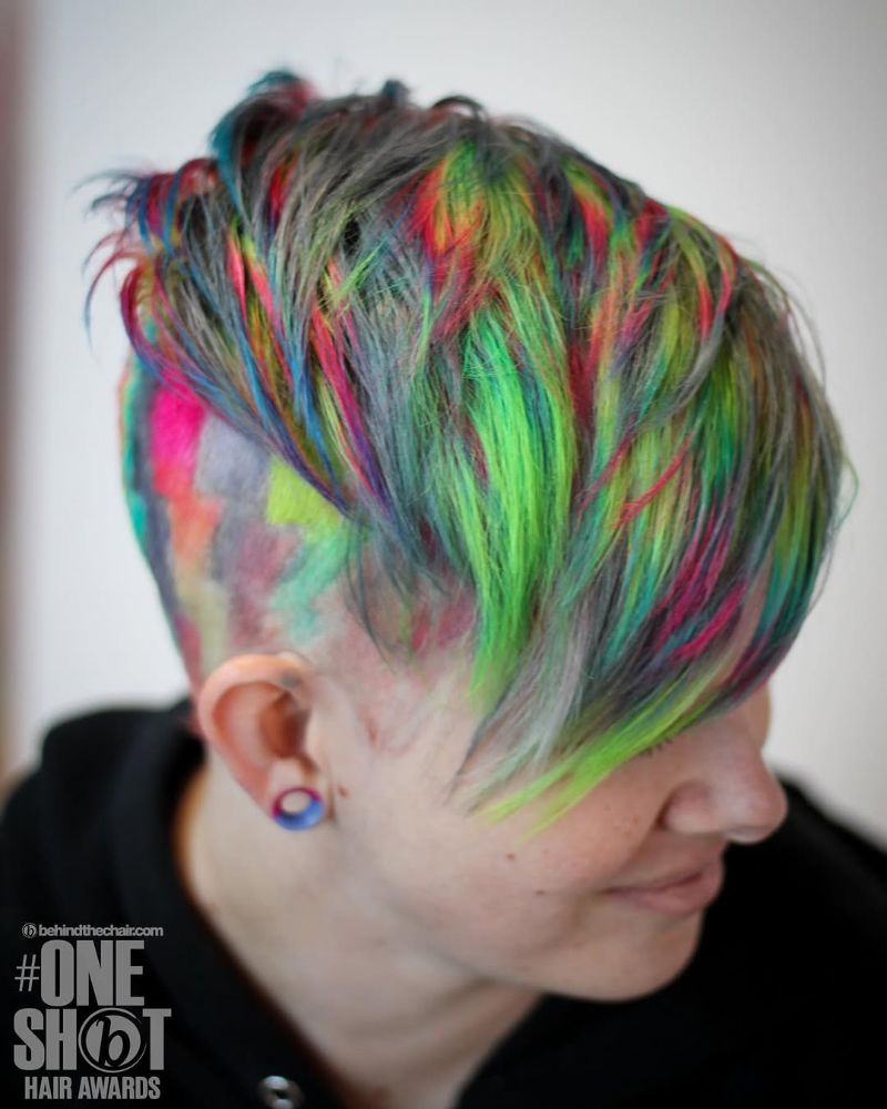 32. Vibrant Multi-Color Pixie Cut