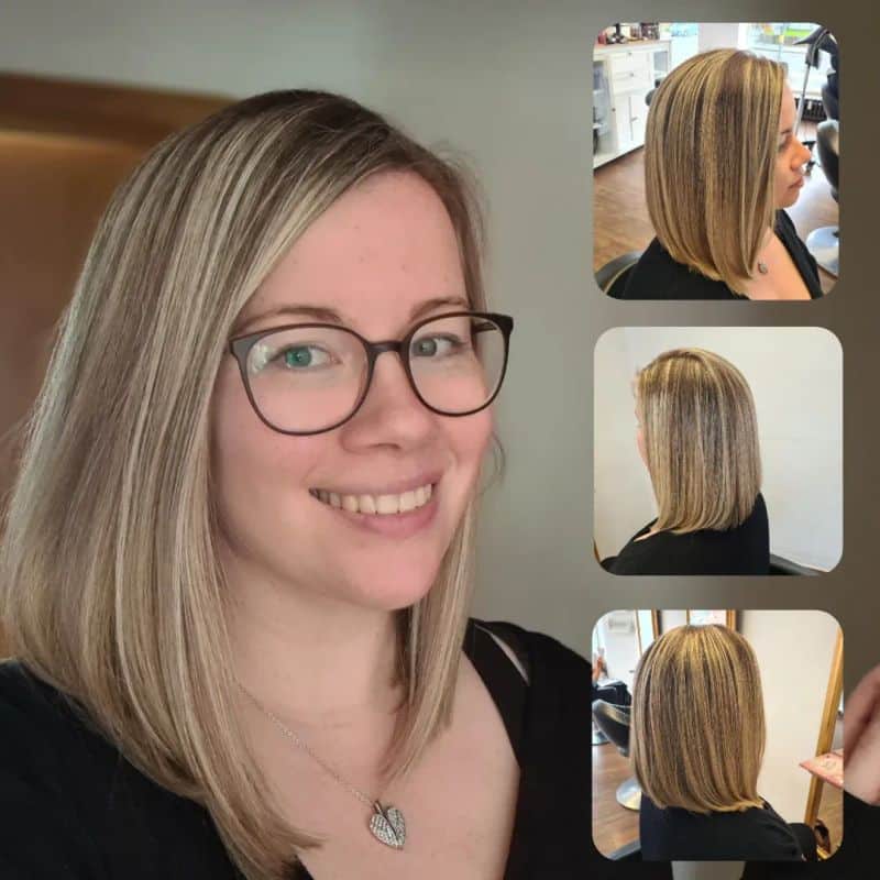 37. Angled Blonde Balayage Lob