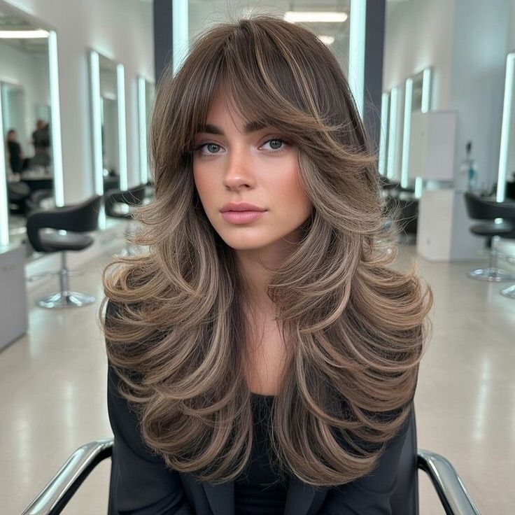 12. Ash Brown Blowout with Curtain Bangs