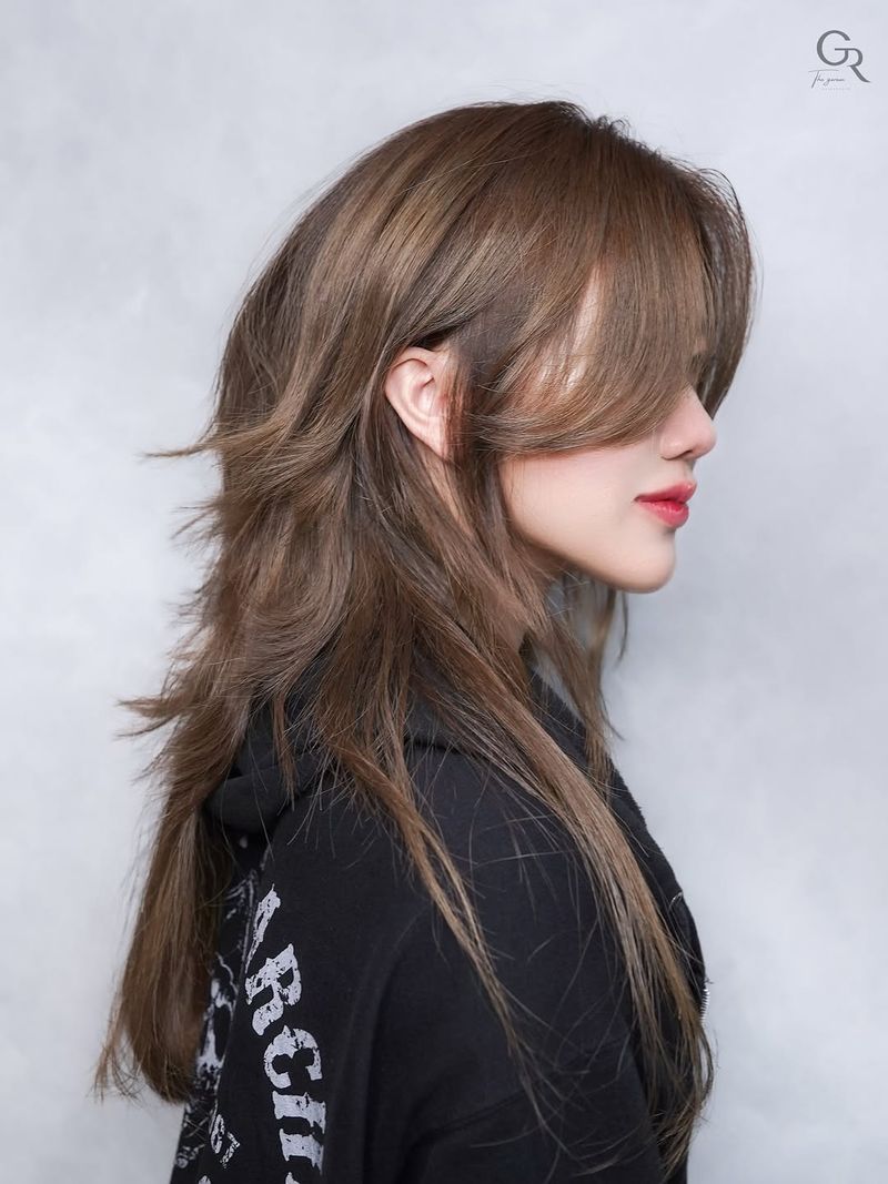 38. Ash Brown Shag with Sweeping Fringe