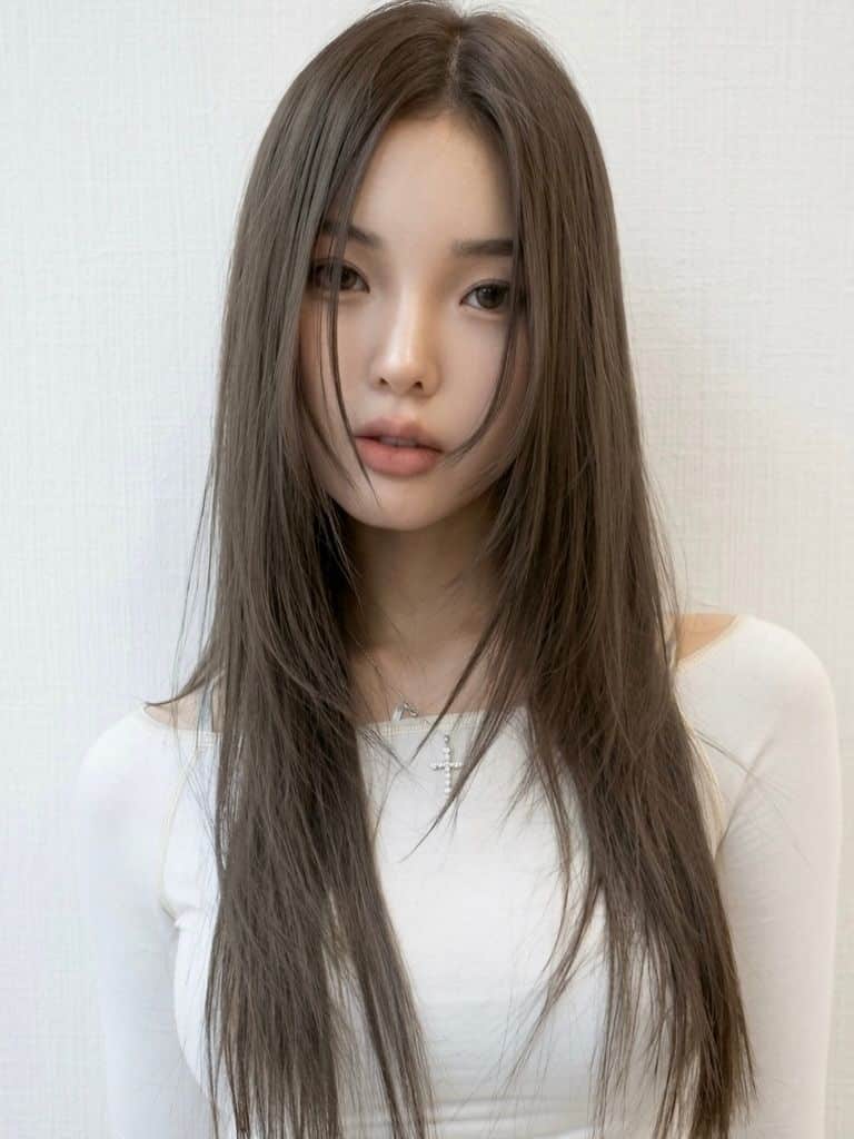 10. Ash Brown with Long Face-Framing Layers
