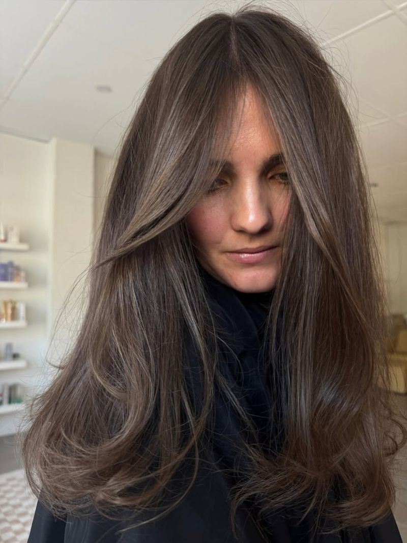 14. Ash Mushroom Brown with Curtain Bangs