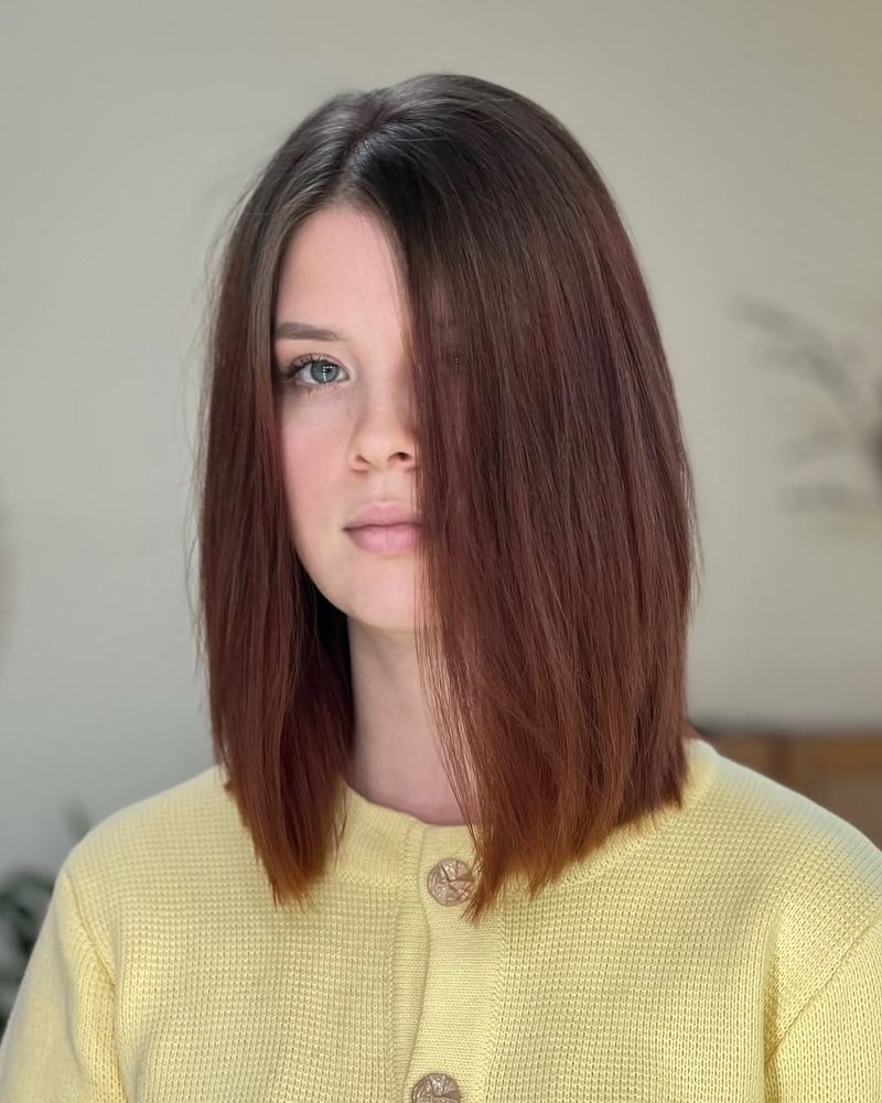 68. Auburn Blunt Lob with Face-Framing Sweep