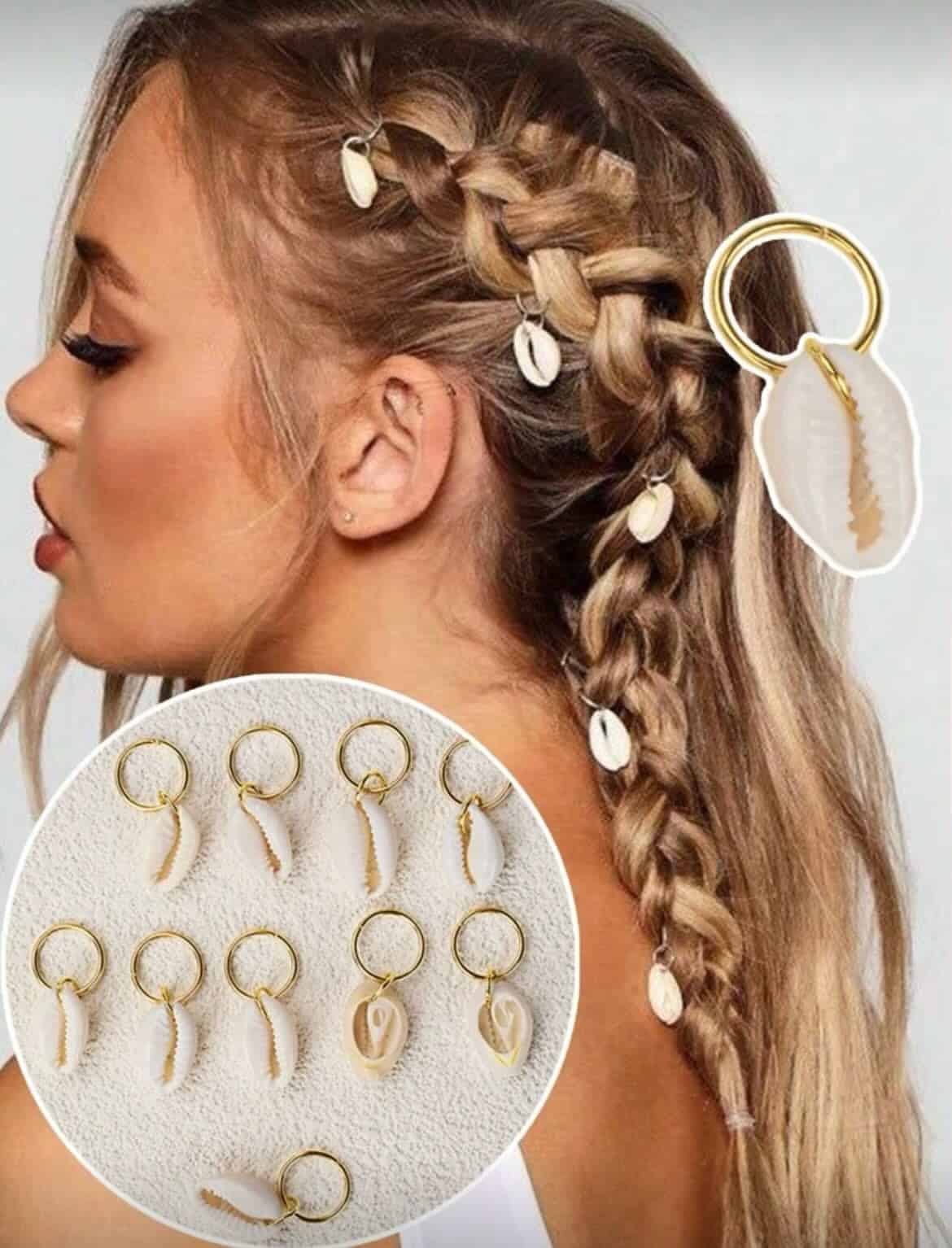 4. Beachy Braid with Shell Hair Rings