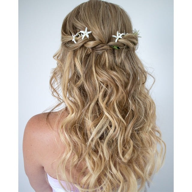 54. Beachy Half-Up Waves with Starfish Pins