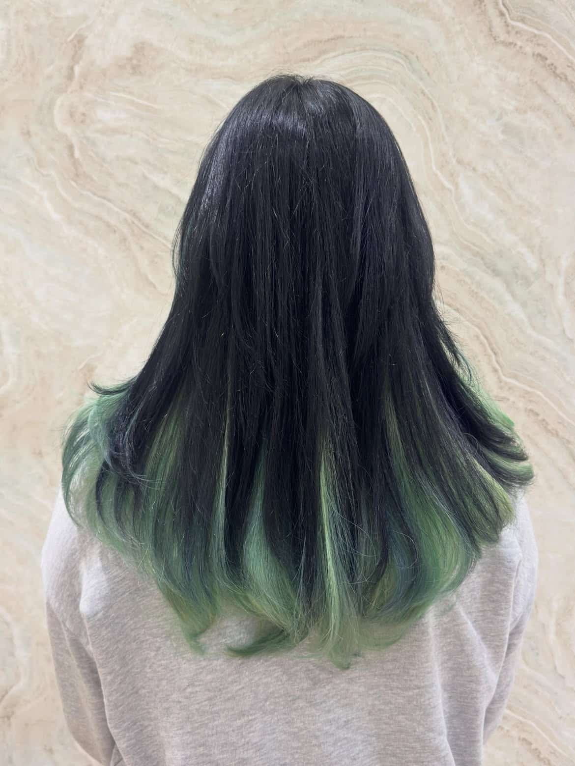 31. Black Hair with Mint Green Dip-Dyed Ends
