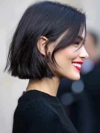 18. Blunt Black Bob with Whispy Side Fringe