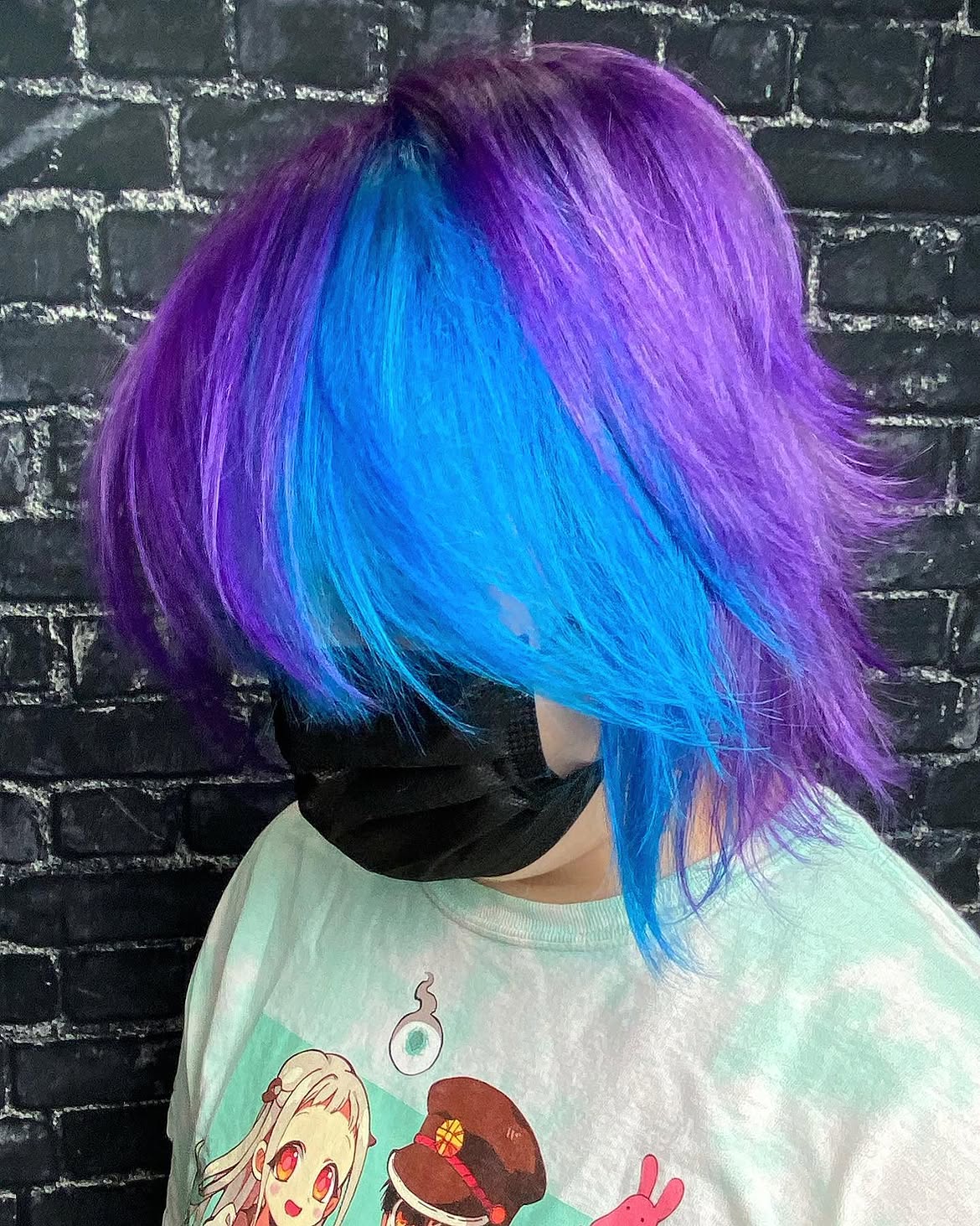 5. Bold Split-Dye Bob with Electric Blue and Violet