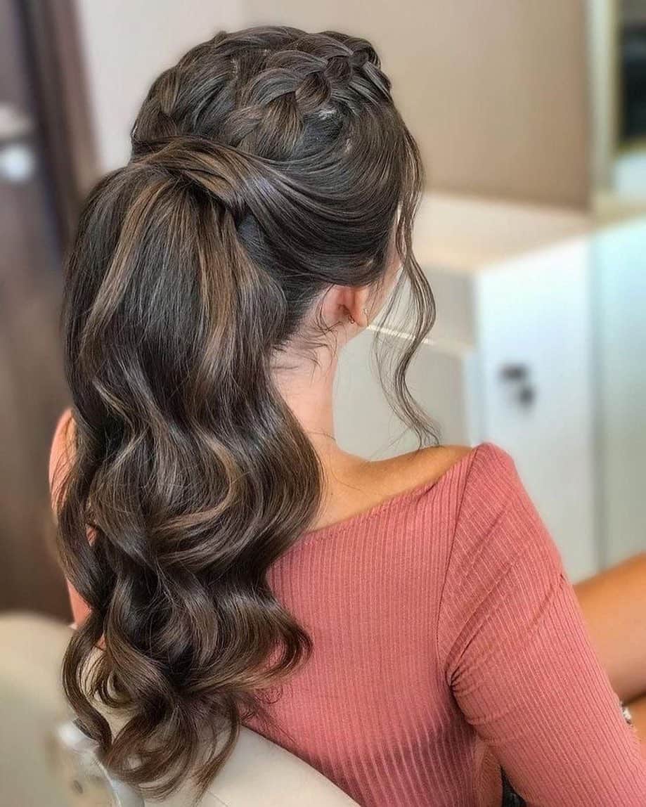 6. Braided Crown with Voluminous Waves