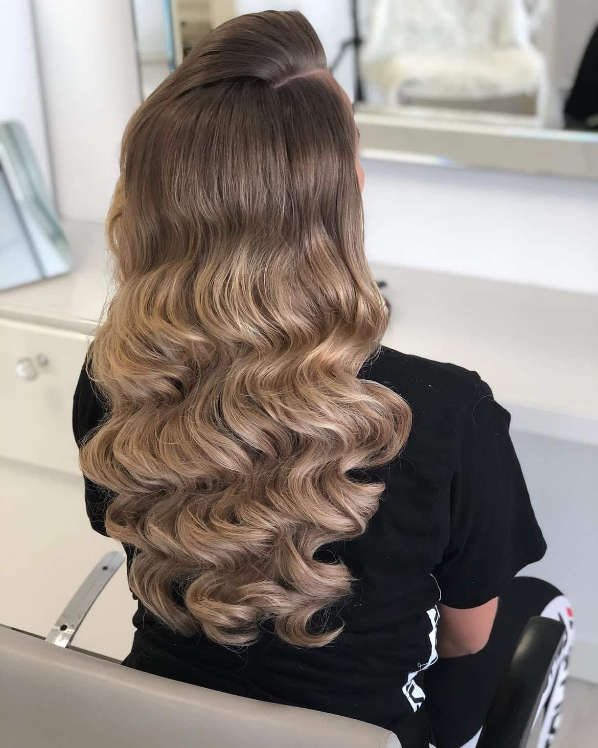 53. Bronde Half-Up Curls with Soft Volume
