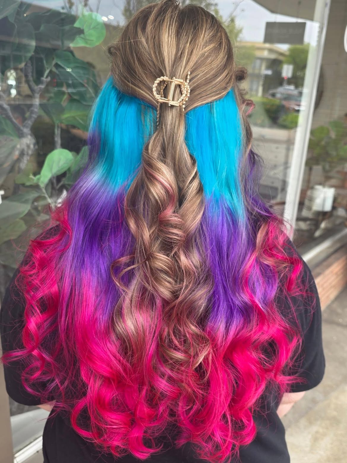 8. Brunette Half-Up Neon Mermaid Curls