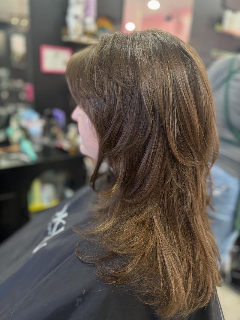22. Caramel Brunette Layered Wolf Cut