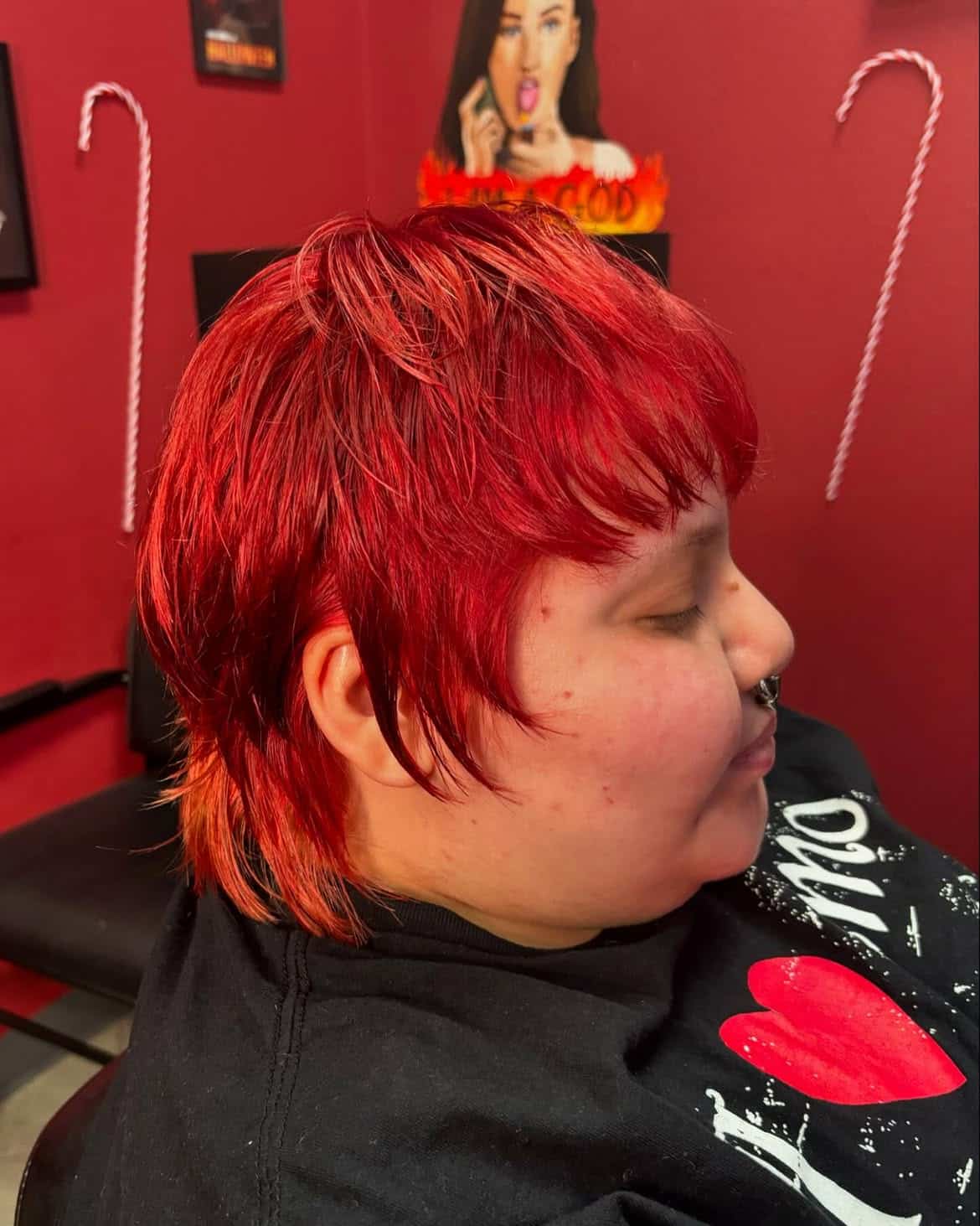37. Cherry Red Shaggy Pixie Mullet